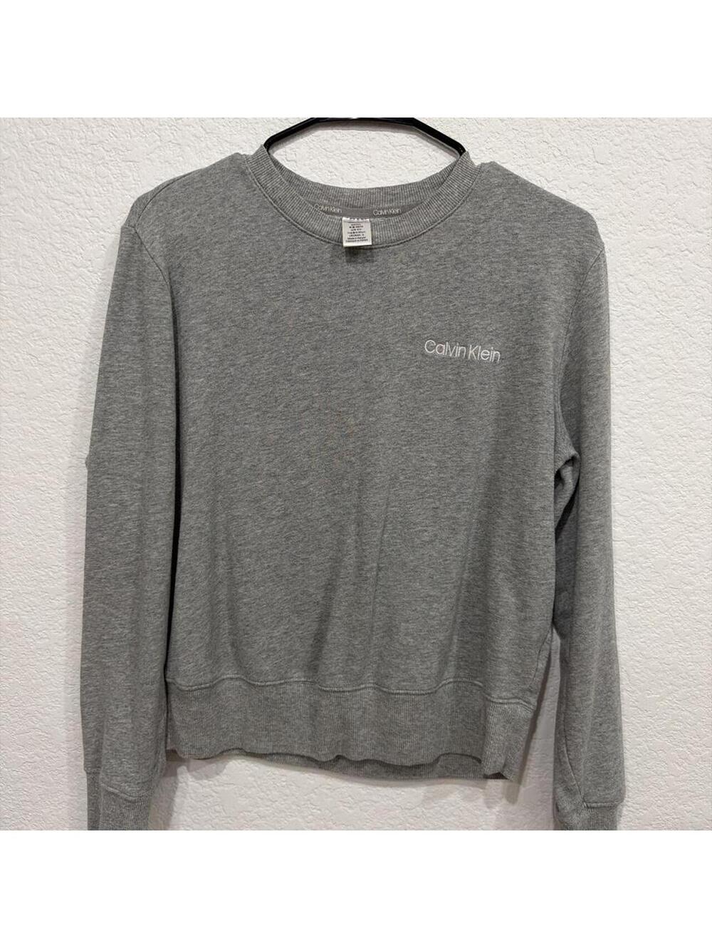 Calvin Klein gray crewneck sweatshirt with minimalist embroidered logo